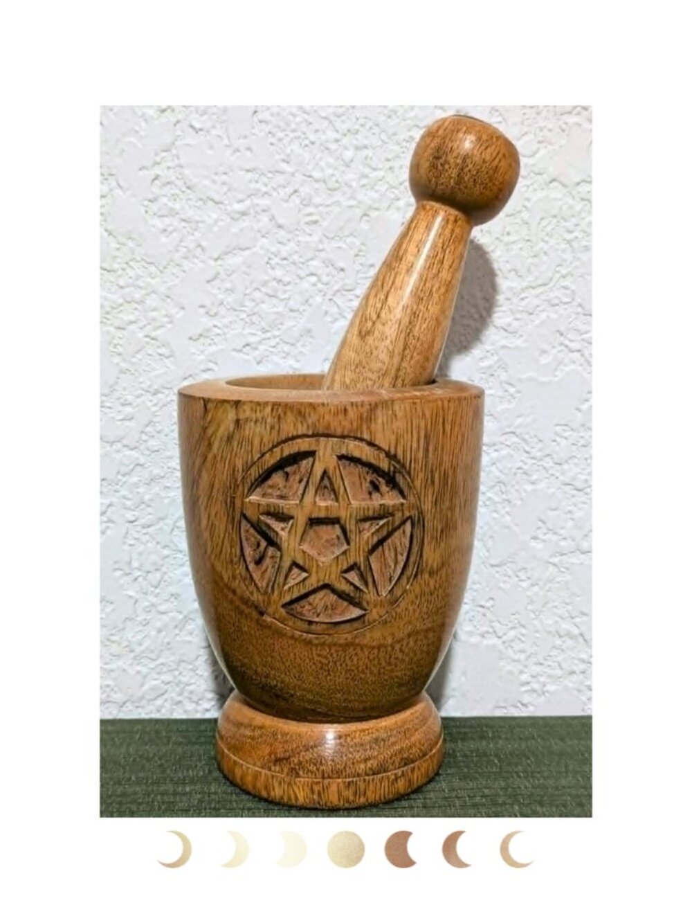 Handmade Wiccan Pentacle Mortar & Pestle Wooden Altar Decor Pagan Witchy